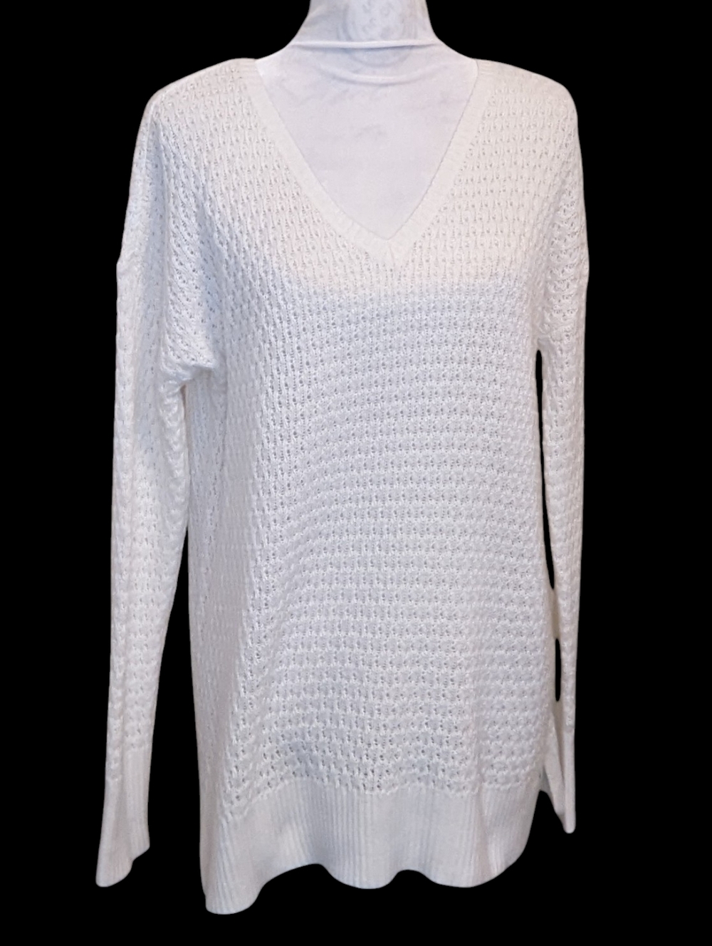 AMERICAN EAGLE Tunic Sweater Pullover Vee Ivory Wheat Open Weave Sz M